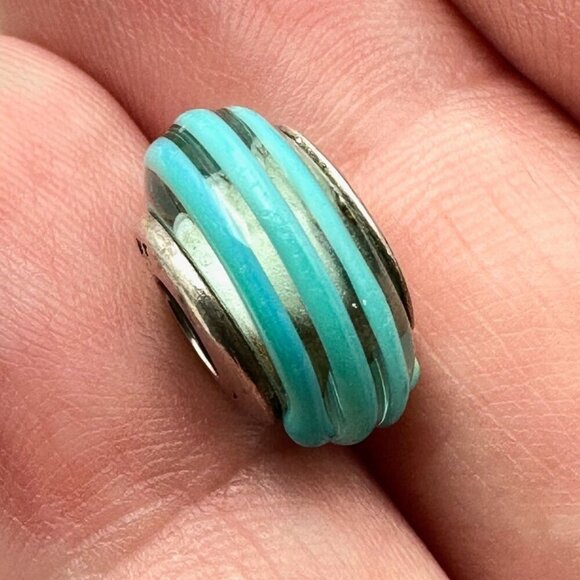 Pandora Green Swirl Murano Glass Charm 925 ALE Sterling Silver - Picture 1 of 4